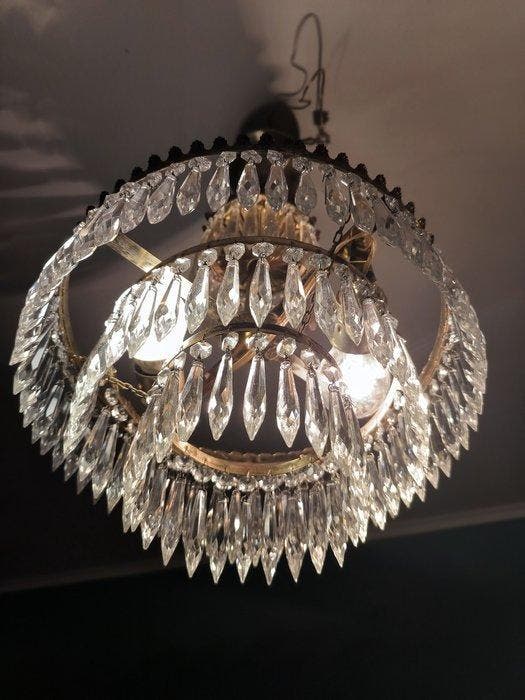 Plafondlamp - Glas, Messing - Stijl imperium cascade, Antiquités & Art, Curiosités & Brocante