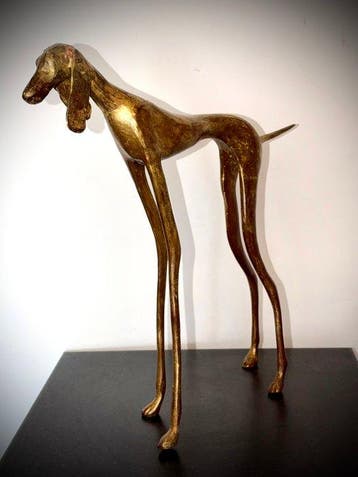 Abdoulaye Derme - sculptuur, Chien, Lévriers stylisé - 30 cm, Antiek en Kunst