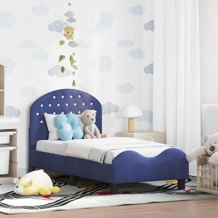 vidaXL Peuterbedframe met hoofdboard Politieblauw 70 x 140, Huis en Inrichting, Slaapkamer | Bedden, Nieuw, Verzenden
