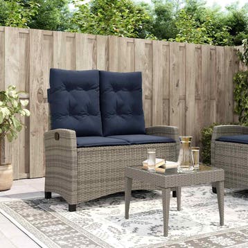 vidaXL Tuinbankje verstelbaar met kussens poly rattan grijs, Tuin en Terras, Verzenden, Nieuw