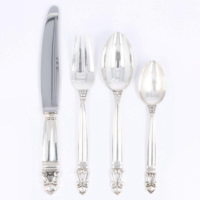 Georg Jensen - Georg Jensen - Model Acorn - Dinerbestek -, Antiquités & Art, Antiquités | Argent & Or