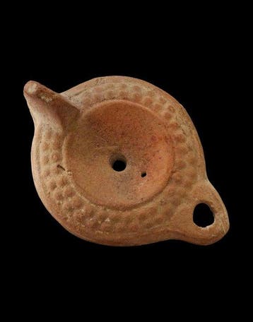 Oud-Romeins Terracotta - Grote olielamp met decor van
