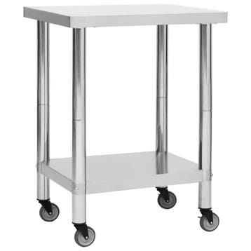 vidaXL Keukenwerktafel met wielen 80x30x85 cm roestvrij, Verzenden