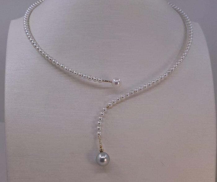 Halsketting - 18 karaat Geel goud, 7x9 mm Akoya parels - 3,5, Handtassen en Accessoires, Kettingen
