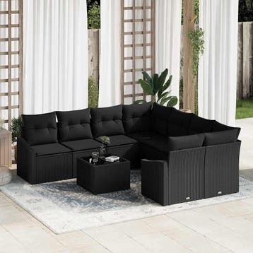 vidaXL Bankstel 9 st Zwart poly rattan, Verzenden, Nieuw