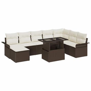 vidaXL Tuinbank Set 9 st Bruin en Crème, Verzenden