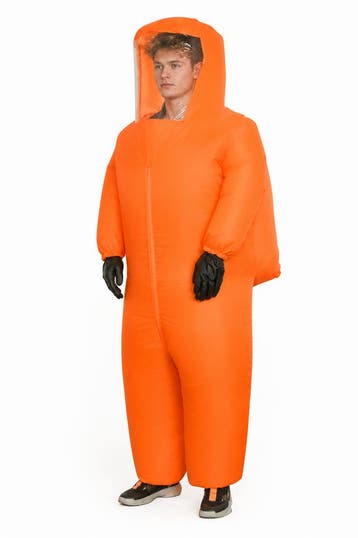 KIMU® Opblaas Kostuum Quarantaine Pak Oranje Opblaasbaar Pak, Ophalen of Verzenden, Nieuw