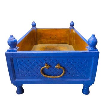 Hand-Carved Wooden Planter Box – Blue Painted Finish -
