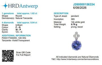 Pendentif - 14 carats Or blanc - 2.57ct. tw. Tanzanite -