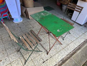 Bijzettafel (3) - IJzer, Hout - Bistrotafel +2 stoelen, Antiek en Kunst
