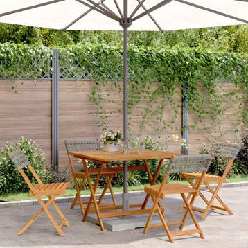 vidaXL 5-delige Tuinset poly rattan en massief hout grijs, Verzenden, Nieuw, Tuinset