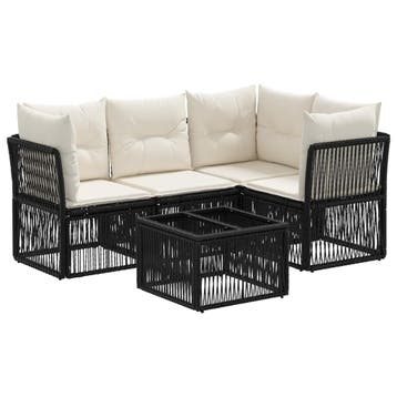 vidaXL Tuinbank Set 5 pcs Zwart poly rattan, Tuin en Terras, Verzenden, Nieuw