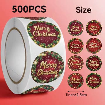 Sluitstickers kerstetiketten merry christmas hulstblad en, Hobby en Vrije tijd, Nieuw