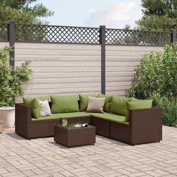 vidaXL 6-delige Loungeset met kussens poly rattan bruin, Verzenden, Nieuw, Loungeset