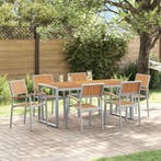 vidaXL Tuin Eettafel Set 7 pcs Grijs Massief Acacia Hout, Verzenden, Nieuw