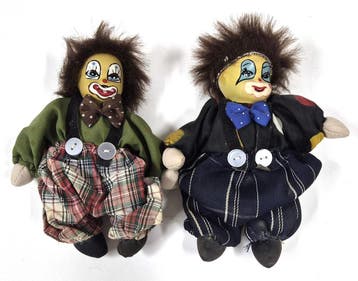Vintage Set van 2 clownspoppen met stoffen kleding, Verzenden, Nieuw