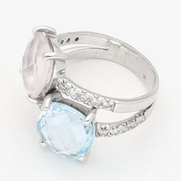 Ring - 18 karaat Witgoud - Diamant - Maansteen. Topaas., Nieuw
