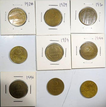 Rusland, Sovjet-Unie (USSR) Set of 80 coins: 3 & 5 Kopecks