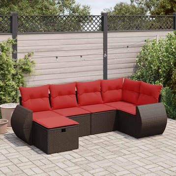 vidaXL 6-delige Loungeset met kussens poly rattan bruin, Verzenden, Nieuw, Loungeset