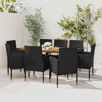 vidaXL 9-delige Tuinset poly rattan zwart, Verzenden, Nieuw, Tuinset