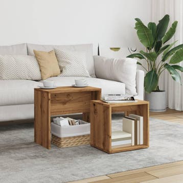 vidaXL 2-delige Tafeltjesset bewerkt hout artisanaal, Verzenden