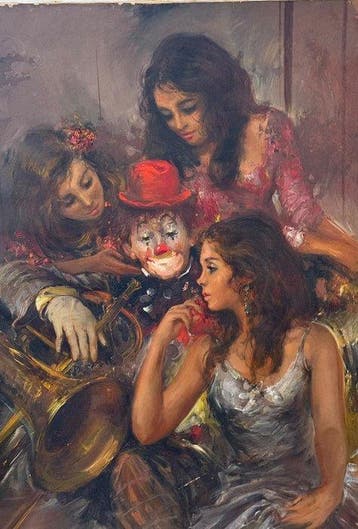 Pier Germani (XX-XXI) - Clown con donne - XL format, Antiek en Kunst
