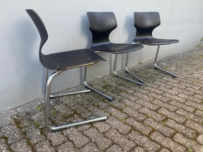 Flexform - Elmar Flototto - Chaise (3) - Bois, Acier, Chrome, Antiquités & Art, Antiquités | Meubles | Chaises & Canapés