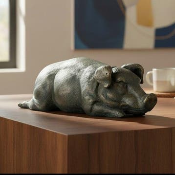 Sculpture, Relaxing Pig - 32 cm in length - 8 cm - Bronze