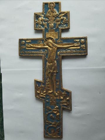 Crucifix - brons,emaille - 1800-1850, Antiek en Kunst