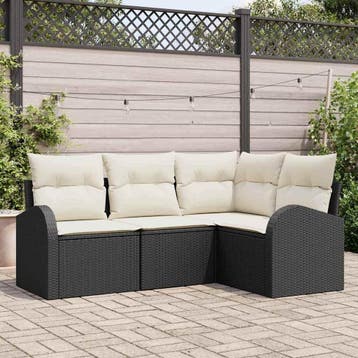 vidaXL Tuinbank Set met kussen 4 pcs Zwart en Wit poly, Verzenden, Nieuw