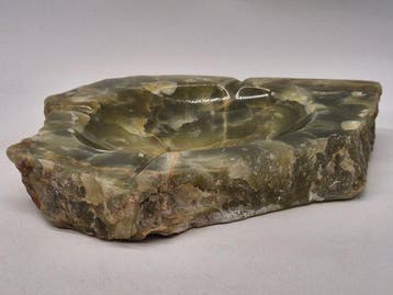 Vintage Onyx-Aschenbecher – Massiver Naturstein – Grüner