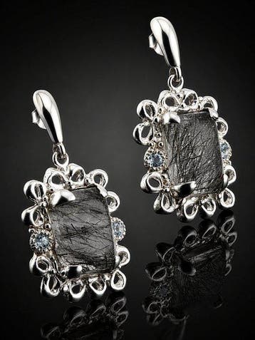 Rutilated kwarts oorbellen - 925 sterlingzilver - met blauwe
