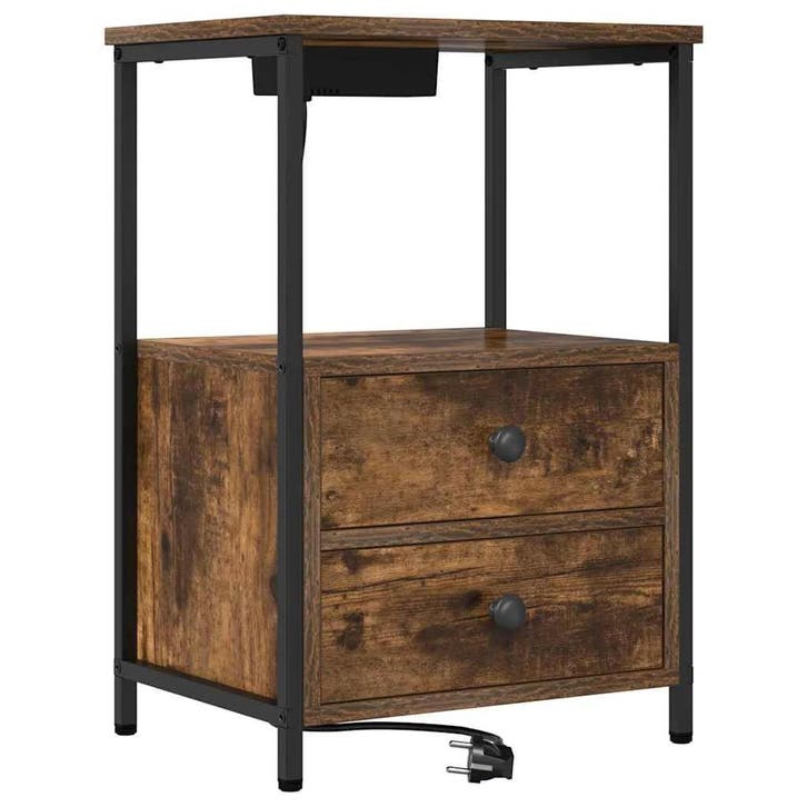Nachtkastje met USB | Retour deal | -46% korting!, Huis en Inrichting, Slaapkamer | Nachtkastjes, Zo goed als nieuw, Hout, 55 tot 70 cm
