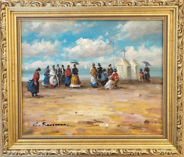 Camille Rousseau (1949) - Normandie ~ Figures sur la plage, Antiek en Kunst, Kunst | Schilderijen | Klassiek