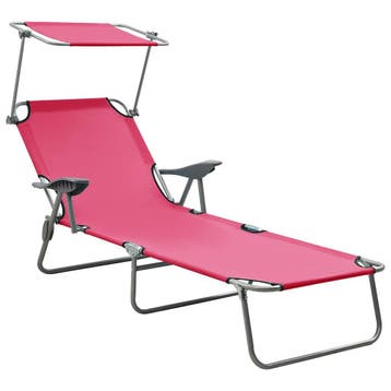 vidaXL Ligbed met luifel staal roze, Verzenden