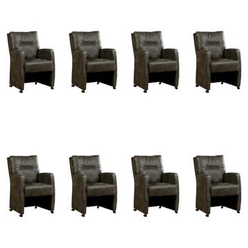 Set van 8 Leren eetkamerstoelen Sharp - Kenia Antracite, Ophalen of Verzenden