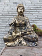 Beeld, 60 cm high gold colored bronze Buddha statue - 60 cm