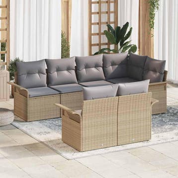 vidaXL Tuinbank Set met kussen 7 pcs Beige poly rattan, Verzenden, Nieuw