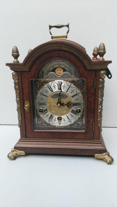Klok - - Wortelnotenhout - 1980-1990 - Westminster tafelklok, Antiquités & Art, Antiquités | Horloges
