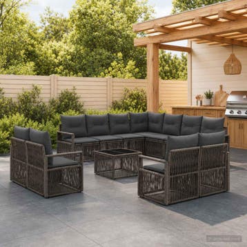 vidaXL Tuinbank Set 12 st Grijs poly rattan, Verzenden