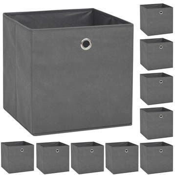 vidaXL Opbergboxen 10 st 32x32x32 cm nonwoven stof grijs, Doe-het-zelf en Bouw, Verzenden, Nieuw