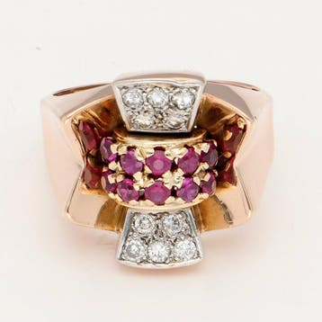Bague - 18 carats Or rose Rubis - Diamant, Nieuw