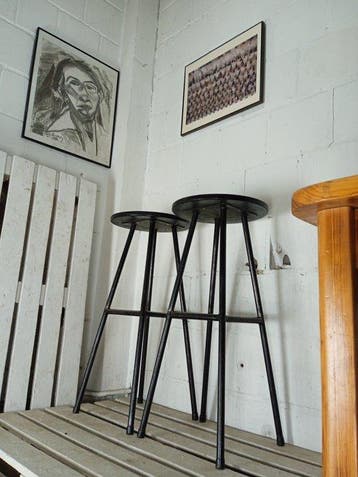 Tabouret (2) - Tabourets de bar industriels vintage - Acier,