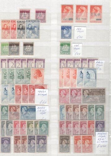 Suriname 1940/1953 - Collectie - W.o. 2 keer 10 Guldpen 1945, Gestempeld