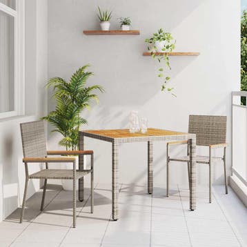 vidaXL Tuin Eettafel Set 3 st Grijs poly rattan, Tuin en Terras, Verzenden, Nieuw