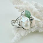 Koraal - Zilver - Ring - Parel, Koraal en Jade, Antiek en Kunst