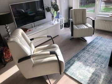 Set van 2 leren draaifauteuils met stervoet - wit leer, Ophalen of Verzenden