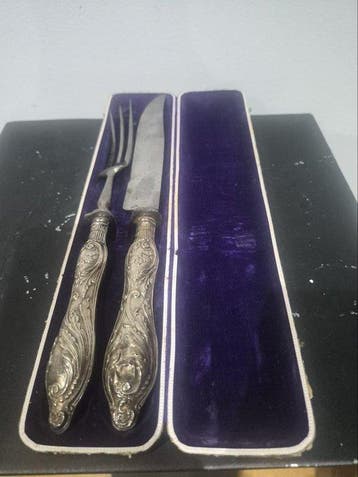 French carving set – Sterling silver handles and steel – Art, Antiek en Kunst