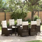 vidaXL Tuin Eettafel Set met kussen 7 pcs Bruin poly rattan, Verzenden, Nieuw