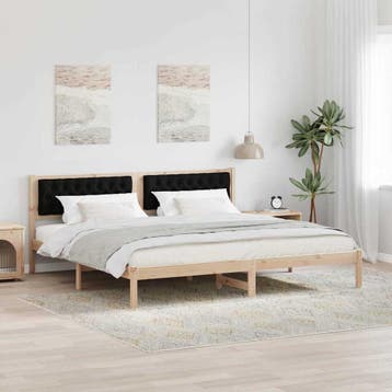 vidaXL Bedframe met hoofdeinde Zwart 200 x 200 cm Massief, Verzenden, Nieuw